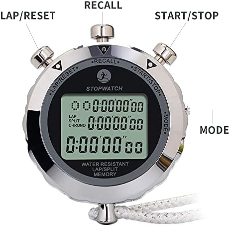 JUNSD DIGITAL STOPWATCH, Metal Stop Watch Watch Timer de cronômetro de 10 voltas, cronômetro resistente à água para esportes, competições, jogos