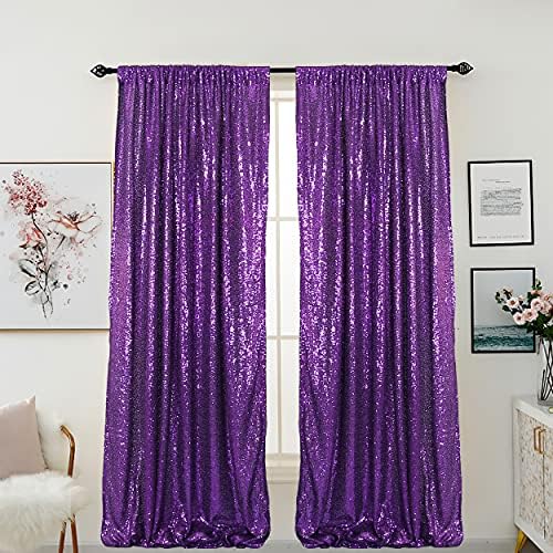 Cortes cenários de lantejoulas roxas de helaku - 2 painéis de 2,5x8 pés de fundo roxo glitter cenário cenário brilhante