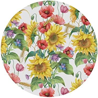 Alaza equipou uma toalha de mesa redonda com limpeza de borda elástica limpa Poppy Barley Flowers Floral Table Floral para uso externo/interno,