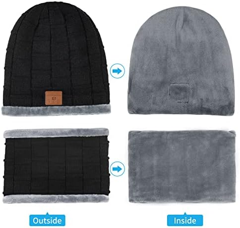 Chapéu de gorro bluetooth com lenço de lenço de malha quente flanela grossa forrada sem fio tampa de inverno mais quente