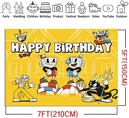 Cuphead feliz aniversário fotografia cenário da xícara de xícara de feliz aniversário decoração foto de fundo amarelo bandeira