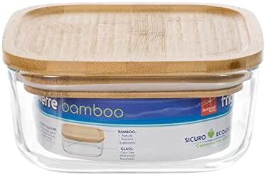 Bormioli Rocco Frogoverre Bamboo Quadra 33,75 oz. Recipiente de armazenamento de alimentos de vidro quadrado de 6 , conjunto, conjunto de 12