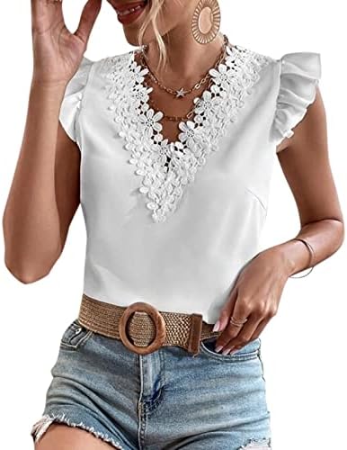 Mulher também Womens Lace Crochet Cutout Top Top Casual Camisas Casuais Camisetas sem mangas Clubwear