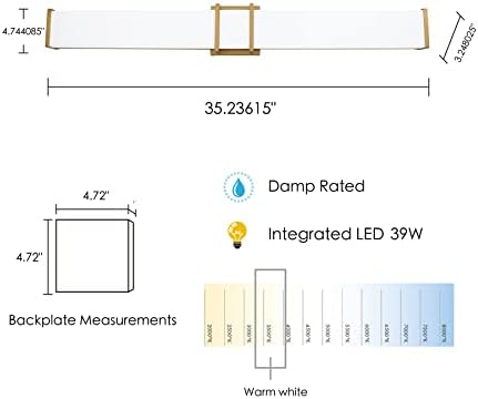 Eglo Tomero Vaidade de 35 polegadas LED Mirror Light Modern Banheiro moderno obra de arte/piche de parede de imagens, ouro