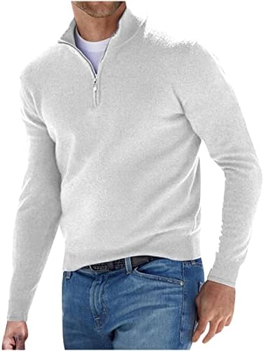 Kbndieu Men Fall Pullover de manga longa, suéter de lã da moda Stand Up Collar Solid malhas de malhas de malha sólida camisas