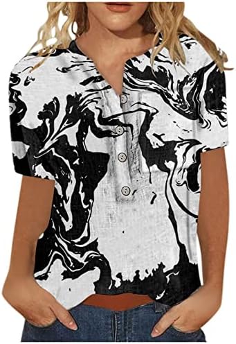 Camisas de verão femininas estampas florais vintage Botão de camiseta Henley Blows Manga curta Blouses Casual Tee Tops