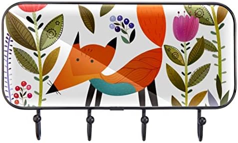 Fox de outono com montagem floral de parede de rack de casaco floral, cacote de entrada com 4 conexão para mantos de bolsa