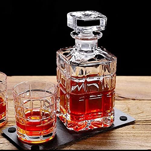 Whisky Decanter Personalidade Decanter e copos Defina o uísque, garrafa de vidro com rolha geométrica selada, dispensador de água, vinho, uísque de bourbon, conhaque, decantador de licor