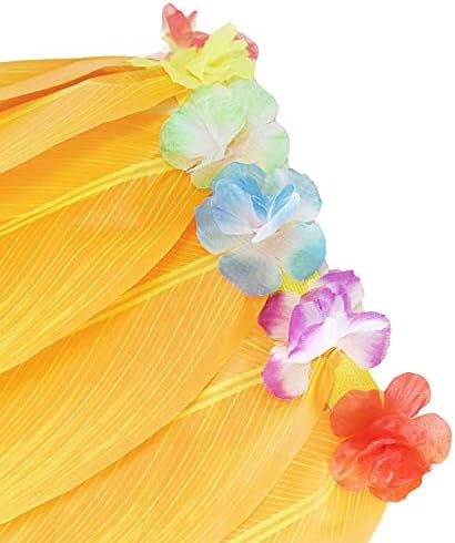 Saia de saia elástica infantil Havaí saia de folhas amarelas com hibiscus leis Bacelets de faixa de cabeça Garland 5pcs