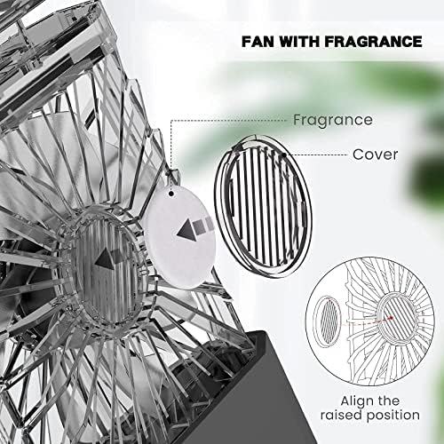 Fãs de perfume de cristal de luzes com fragrância, fã portátil portátil USB para wome+preto