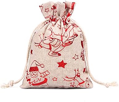 Guolarizi Linho de linho de linho Snowflake Gift Cotton Saco de bolsa de empurramento Pocket Christmas Christmas Grãos de