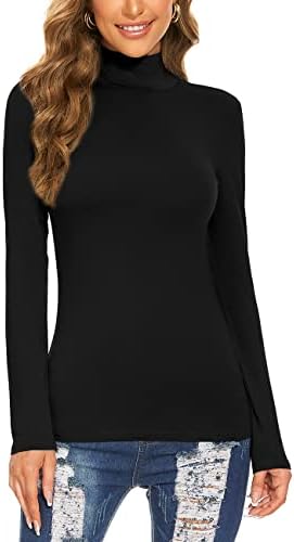 Manga longa feminina Mock Turtleneck Tops Casual Slim, encaixado em camisas