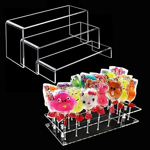 2-PACK 21 Hole Clear Acrílico Bolo Pop Stand Display e 6 PCS Cupcake Stands