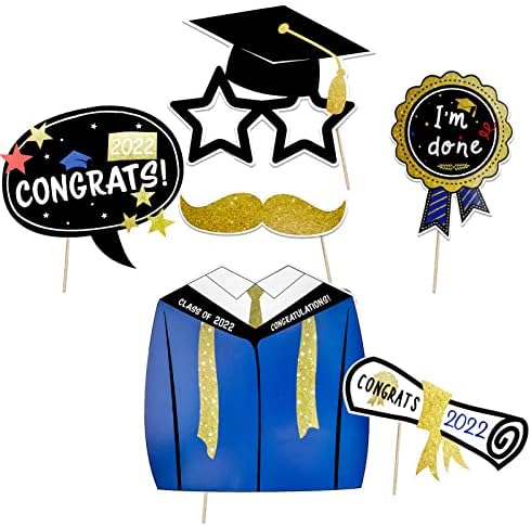 Adeços de cabine fotográfica de graduação, Konsait Funny Grande Graduation Photo Props Classe de 2022 Grad Decor com paus para