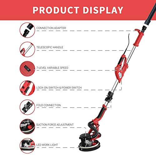 Yatch Drywall Sander, lixadeira elétrica de 750W com 12 PCs Lixing Discos, 7 Velocidade variável 800-1750 RPM LANDER