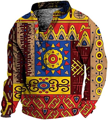 2023 Novo botão masculino de manga longa camiseta de cor ao ar livre Tribal Tribal Top French Sirt Men