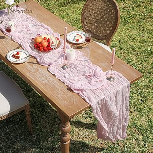 Serwalin 5pcs Cheesecloth Table Runner de 13 pés x 35 de mesa de gaze para recepção de casamento chá de panela de chá de panela, longa mesa rosa corredor 157” x 35 ”