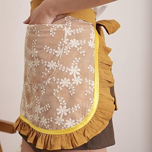 Avental da cintura Floosum para mulheres - Adorável meio avental de algodão de algodão bordado garçonete do servidor
