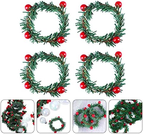 Cabilock 4pcs Chrismas Candle Ring Mini Red Berry Wreath Christmas Anel de guardana