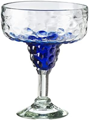 Amici Catalina Margarita Glass, cobalto, vidro reciclado mexicano artesanal, para coquetéis, pina coladas e outras bebidas, 5,25 ”d x 7” h, 15 onças, feitas no mexico-set de 4