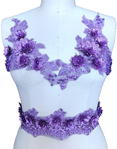 JYDQM 3D Tridimensional Apliques de renda roxa de flor de manchas de acabamento para acessório de vestido