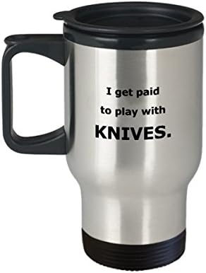 Facas de viagem caneca - eu sou pago para brincar com facas. - Presente engraçado para amante de facas