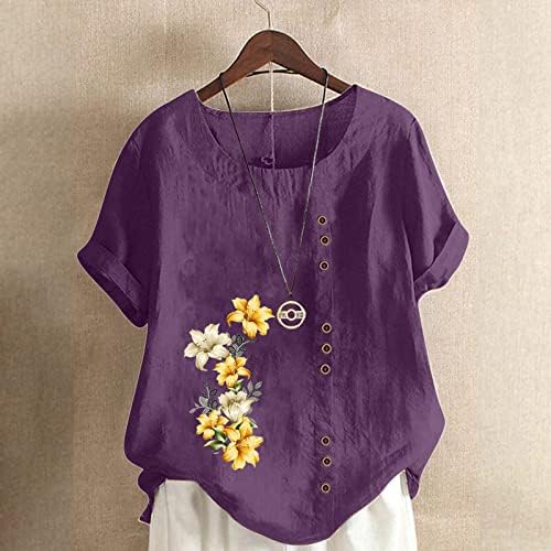 Tampas florais de tamanho grande para mulheres 2023 Button Summer Down Down Cotton Linen Jacquard Bloups Top Moda Camiseta