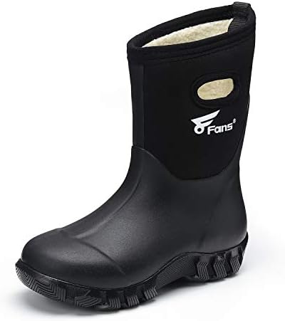 8 fãs Kids Botas de borracha de pesca à prova d'água Neoprene Inverno Botas de chuva de neve com forros quentes para