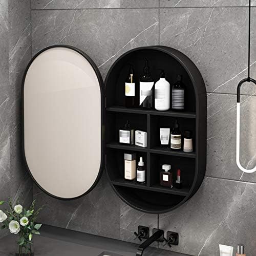 Razzum Mirror Oval LED Cabinete de espelho iluminado, armário de remédios para banheiro montado na parede, botão de toque, dobradiça lenta, 19.7x31.5 in, ouro, com luz