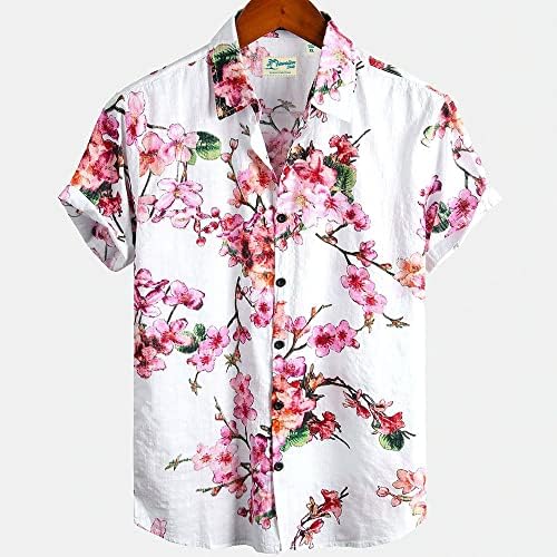 BMISEGM Summer Mens Dress Camisa casual masculino impressão de lapela solta manga curta Botão Botão Blouse de manga longa de manga longa