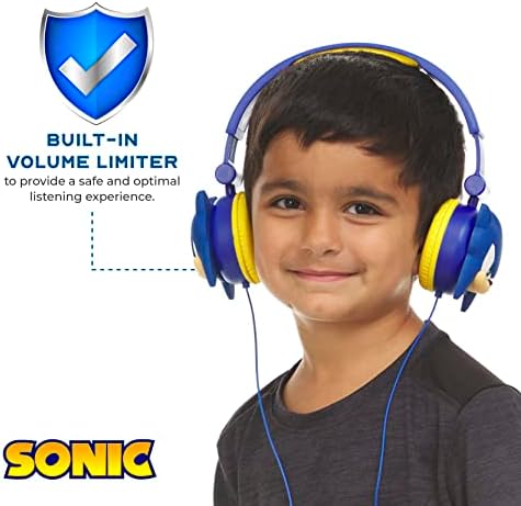 Sonic the Hedgehog Over -Ear fones de ouvido para crianças - faixa para a cabeça ajustável, som estéreo, cabo sem emaranhado, controle