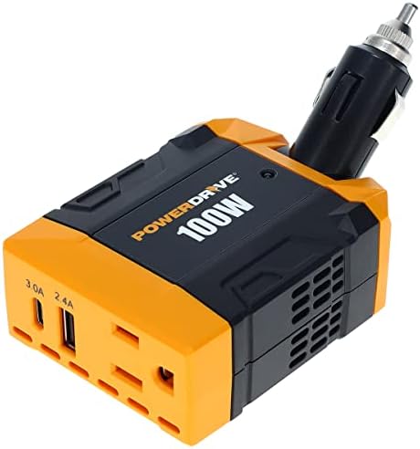 POWERDRIVE PWD100D INVERSOR DE 100 WATT 12V DC a 110V Adaptador de plugue do carro de conversor CA com 2 portas