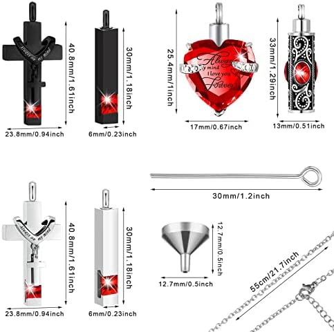 Fumete 6 PCs Colar de urna para cinzas cremação coração cruzar urna cúbica aço inoxidável