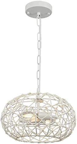 Zosimio Tared Hand White Farmhouse Pingente Light, lustre de pequeno lustre de 2 luzes Boho, lustrador de cesta de corda de