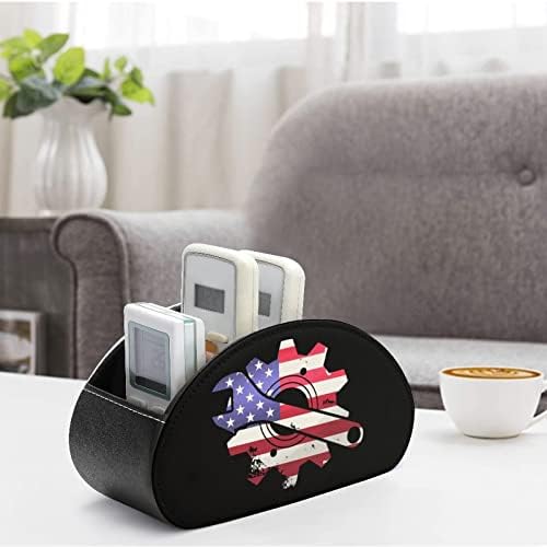 American Flag Mechanic Remote TV Control titular PU Organizador de caixa de armazenamento com 5 compartimentos para