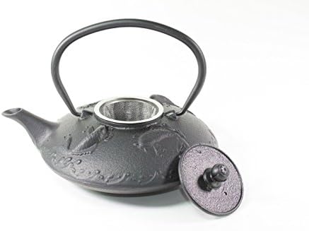 Antigo japonês 24 FL OZ Black Fancy CARP KOI FISH FERRO CASCO TEAPOT TETSUBIN COM INFUSER + PRESECIMENTO