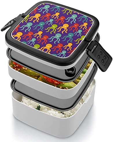 Padrão colorido de polvo de duas camadas de dupla camada Bento Box Meal Recitadores com alça portátil para trabalho de escritório