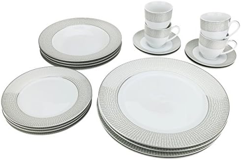 Majestic porcelana G1330-20, conjunto de utensílios de prata, serviço de jantar para quatro, conjunto de 20 peças: 4 pratos, 4 pratos de sopa, 4 pratos de sobremesa, 4 xícaras de chá com 4 pires