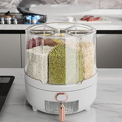 Dispensador de arroz | Dispensador de alimentos transparente Rotativo de 360 ​​graus - Caixa de armazenamento removível da tampa com 6 compartimentos, recipiente de armazenamento de grãos selados para bancadas, racks de utensílios, geladeira adj