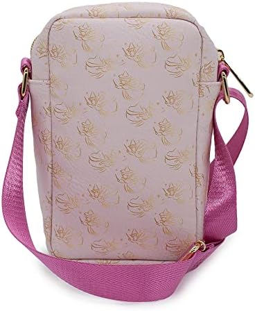 Bure -se da bolsa da Disney, corpo cruzado, princesa Aurora pose silhueta e madrinha de fada, rosa, couro vegano, beleza adormecida