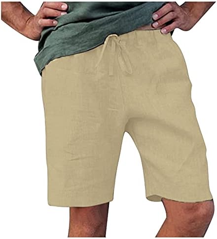Shorts de linho de algodão beuu para homens, shorts de cordão casual solto Bermudas Summer praia de praia