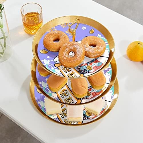 Conjunto de exibição de mesa de sobremesa, suporte de cupcakes de ouro, estandes de sobremesa, bandeja de porção de 3 camadas, suporte de camada de copo, suporte de bolo de casamento para mesa de sobremesa, desenho animado de animais de gato