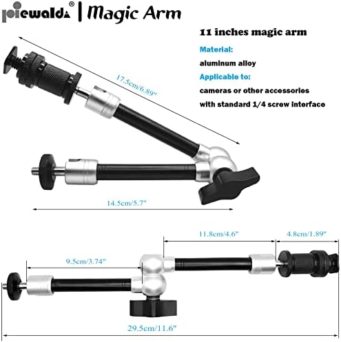 Niewalda Magic Arm - 11 polegadas Metal Ajusta Ajusta Arm mágico com clipe de retenção | Clipe de garra de caranguejo, clipe