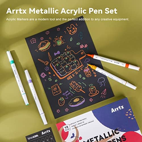 Canetas de tinta metálica de ar ARRTX 18 cores marcador de pincel metálico e pontas de ponta fina dupla com meiliang