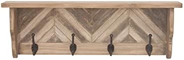 Deco 79 Wood 1 prateleira e 4 cabides de parede, 32 x 4 x 10 , marrom