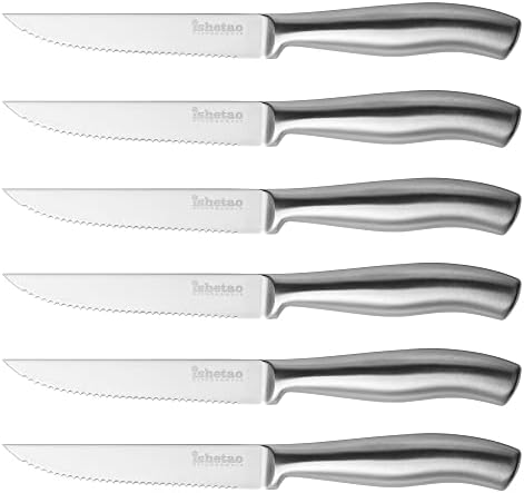 Facas de bife ishetao, faca de bife de 6, 4,5 polegadas de bife, lava -louças com alto carbono de alto carbono de aço inoxidável faca, prata
