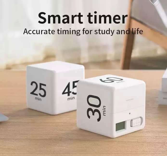 Cube Timer, impulso de produtividade, cronômetro de cozinha, cronômetro infantil, sala de aula de flip timer para o tempo de estudo, timer de produtividade do TDAH, cronograma de gerenciamento de contagem regressiva 15 20 30 60 Minutos-brancos