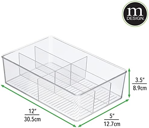 MDESIGN PLÁSTICA CAIXA DE BINGAZER DE ARMANIZADOR DO CABELO DE COZINHA - 6 Seções divididas para prateleiras de despensa, bancadas, ilha ou armário - segura lanches, saquinhos de chá, especiarias, molhos, coleta de ligne, transparente