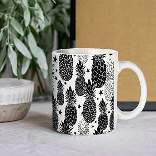 Balck e abacaxis brancos impressam caneca caneca cofler de café xícara de chá de chá engraçado para escritório casa homens homens 11 oz