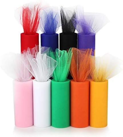 Rolinhos de tule, arco -íris Rolls de rede de tule de tecido Ribbon School 6 '' por 25 jardas 9 cores para mesa de casamento Tutu Skirt Decoração